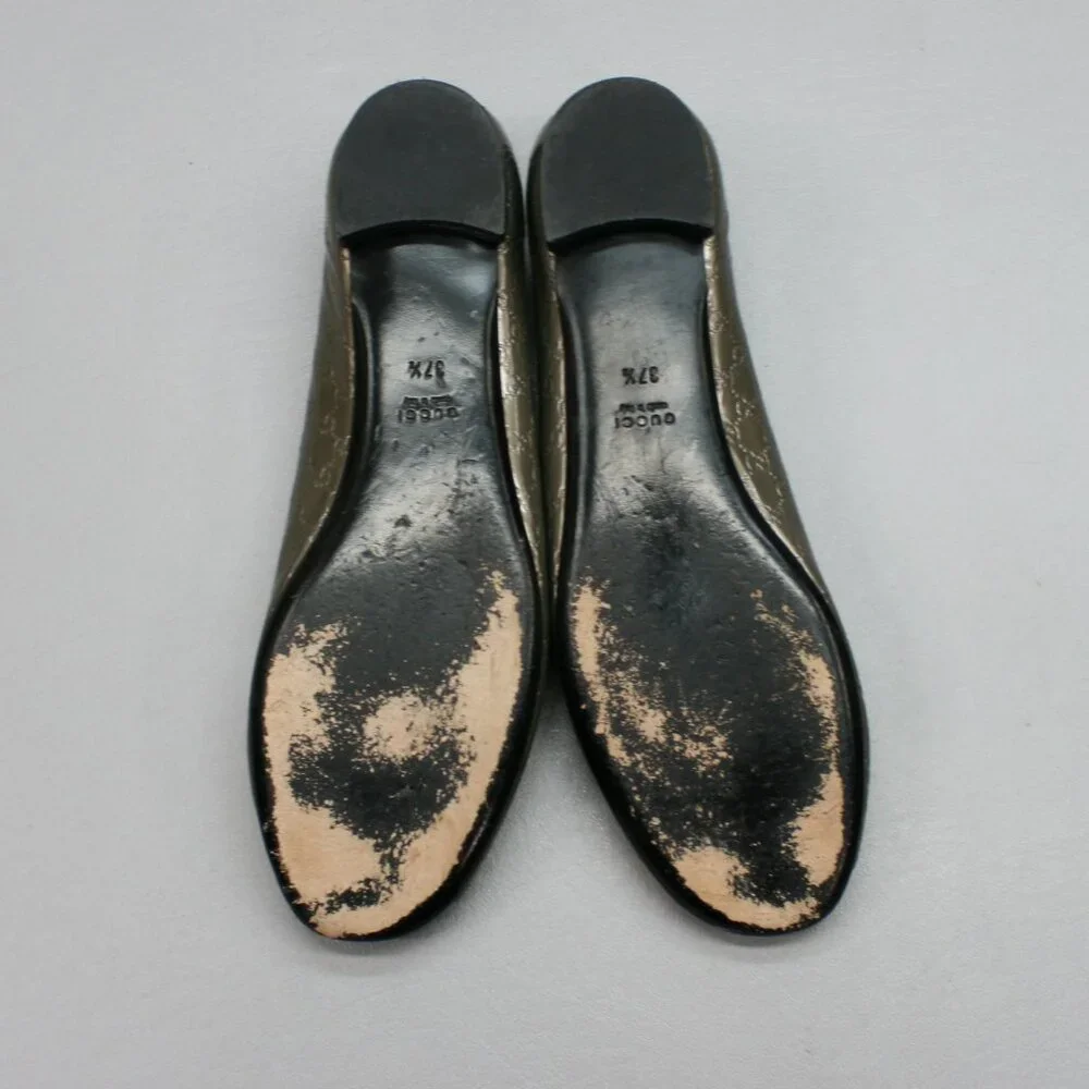 Gucci 37.5 Ladies 7.5 Microguccissima Metal Bronze/Gray GG Flats Peep-toe Shoes - Picture 8 of 12